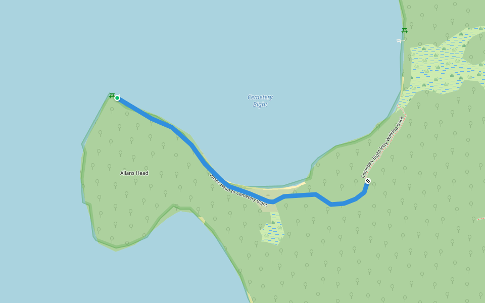 Allans Head to Cemetery Bight walking route map in Mallacoota