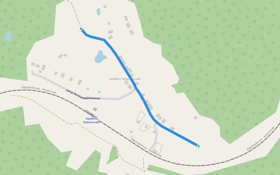 Первомайская улица walking route map in Khrebet-Ural'skii