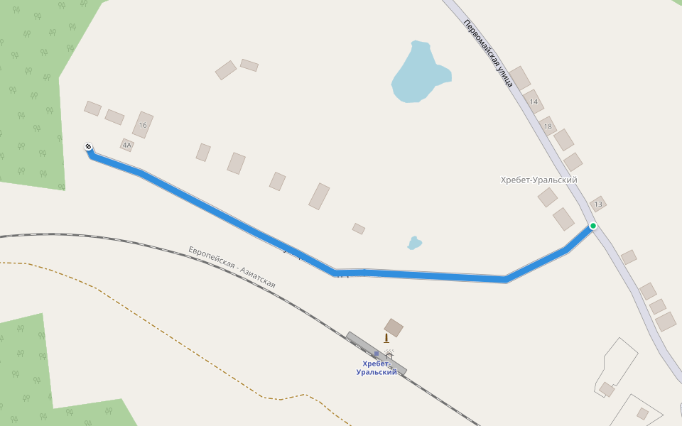 улица Железнодорожников walking route map in Khrebet-Ural'skii