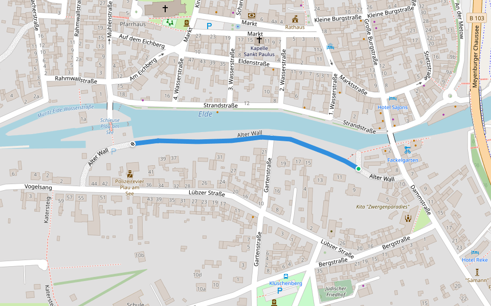 Alter Wall walking route map in Plau am See