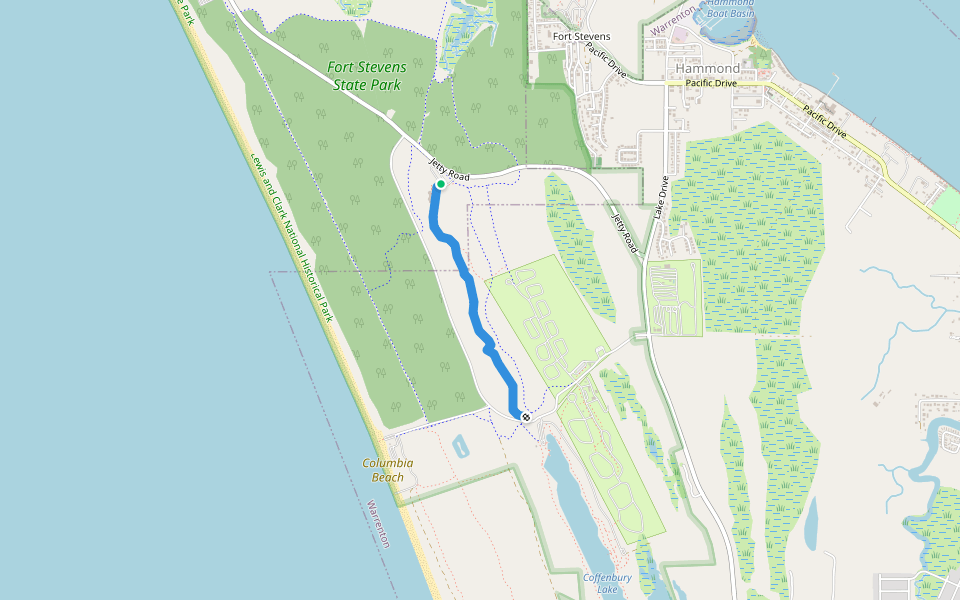 Fort Stevens Ridge Trail walking route map in Warrenton
