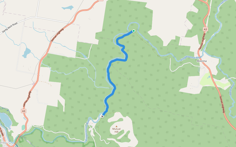 Ringarooma River Trail walking route map in Moorina