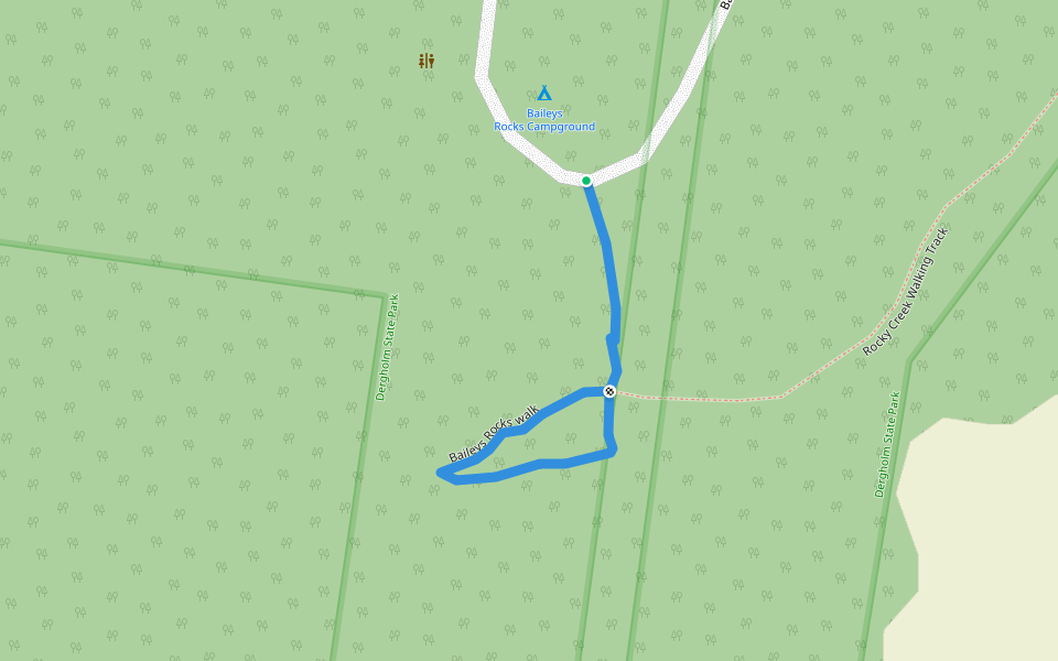 Baileys Rocks walk walking route map in Dergholm