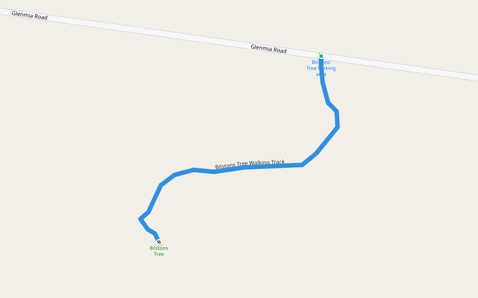 Bilstons Tree Walking Track walking route map in Dergholm