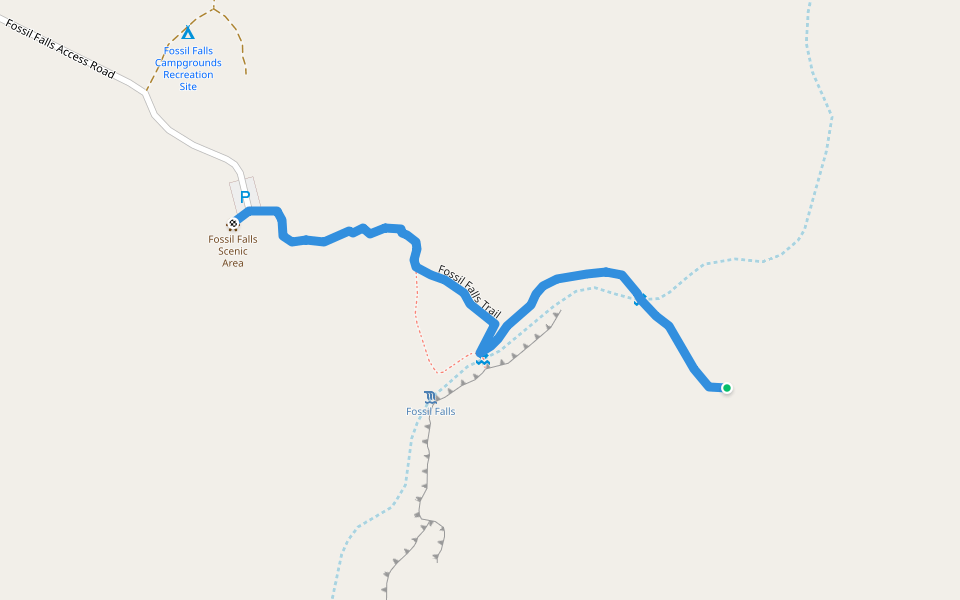 Fossil Falls Trail walking route map in Little Lake