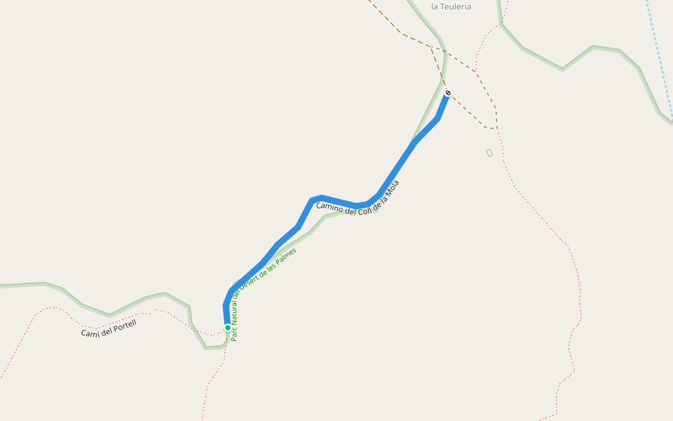 Camino del Coll de la Mola walking route map in La Pobla Tornesa