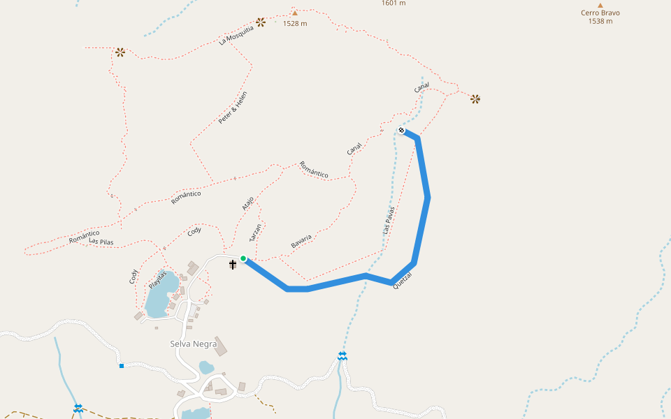 Quetzal walking route map in El Arenal