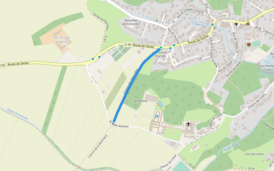 Chemin des Vieux Villes walking route map in Vauhallan