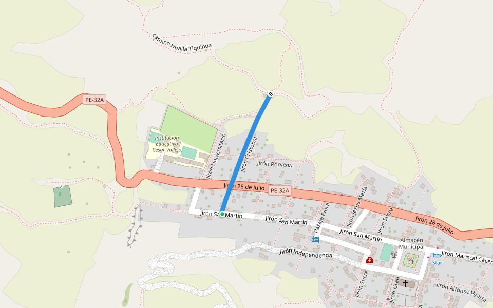 Jirón Cristobal walking route map in Hualla