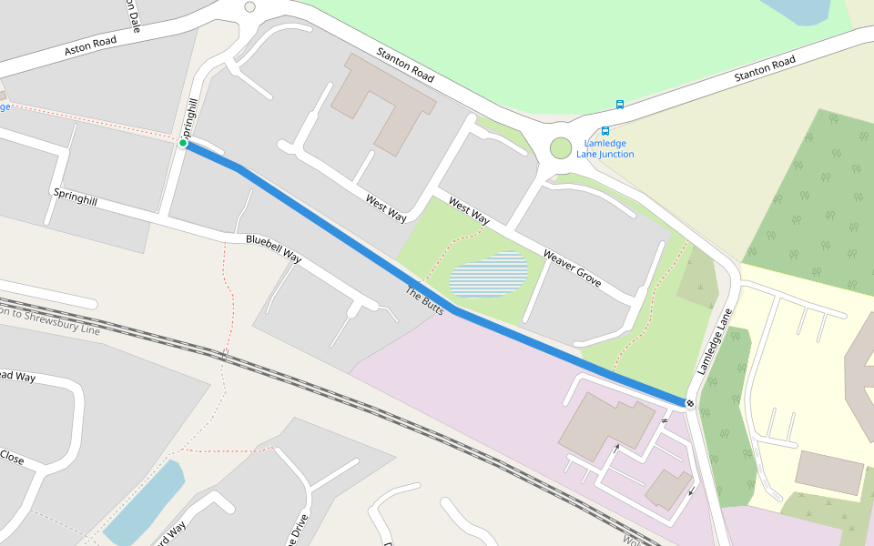 The Butts walking route map in Shifnal