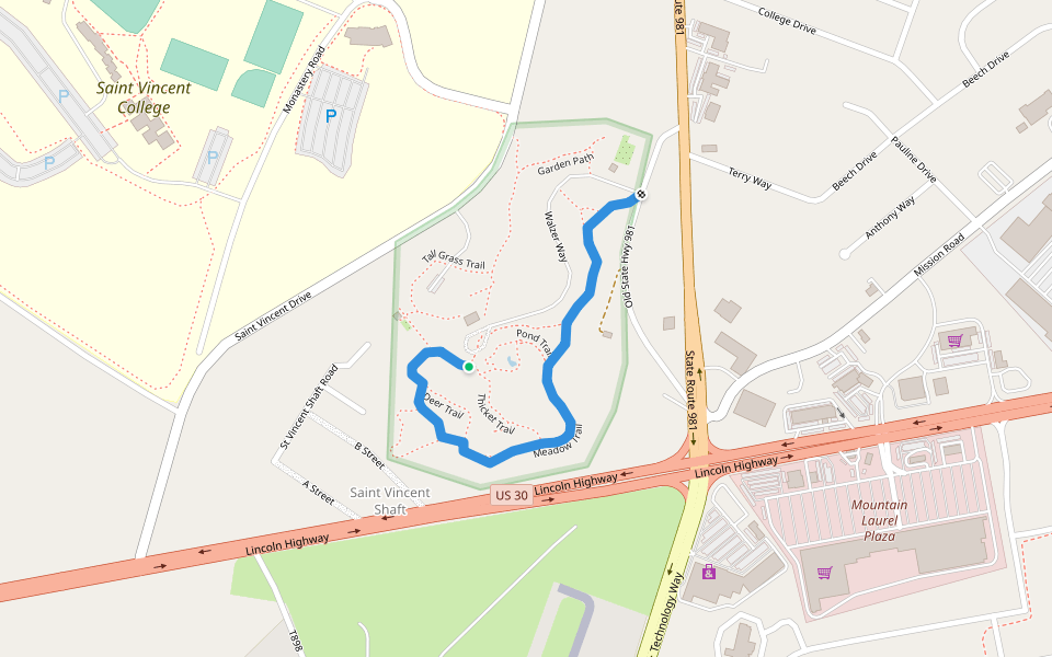 Meadow Trail walking route map in Latrobe