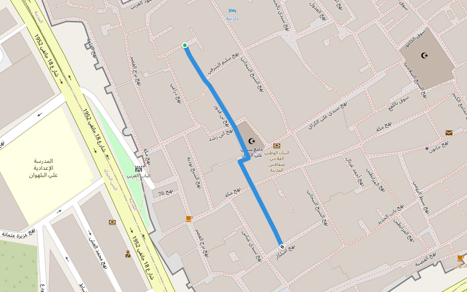 نهج بن قدور walking route map in Sfax