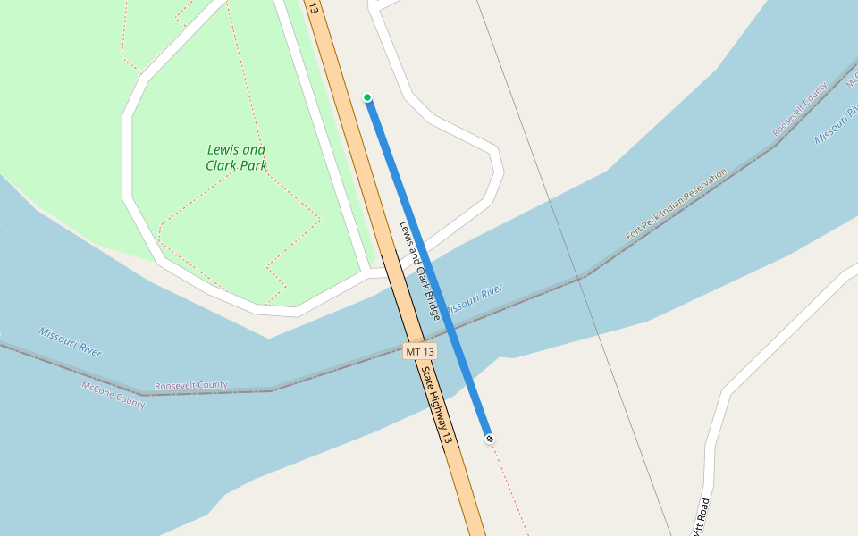 Lewis and Clark Bridge walking route map in Wolf Point