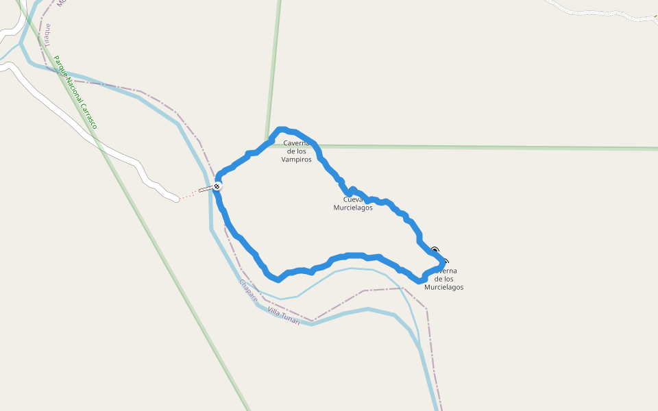 Circuito de Cavernas de Murcielagos y Guacharos walking route map in Cochabamba