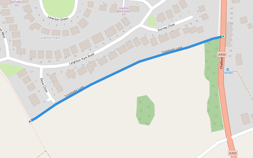 Ticklebelly Lane walking route map in Westbury