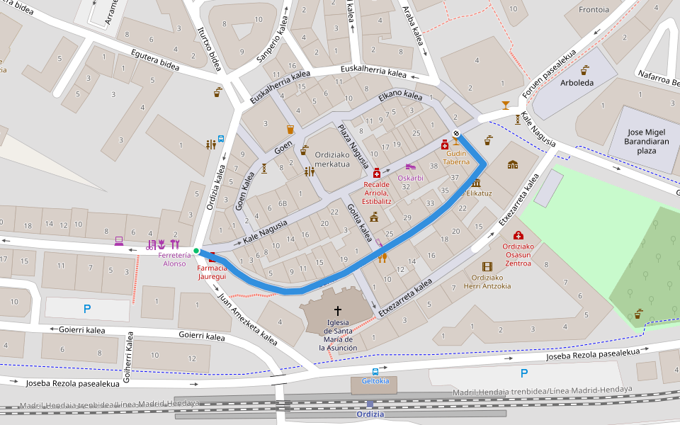 Santa Maria kalea walking route map in Ordizia