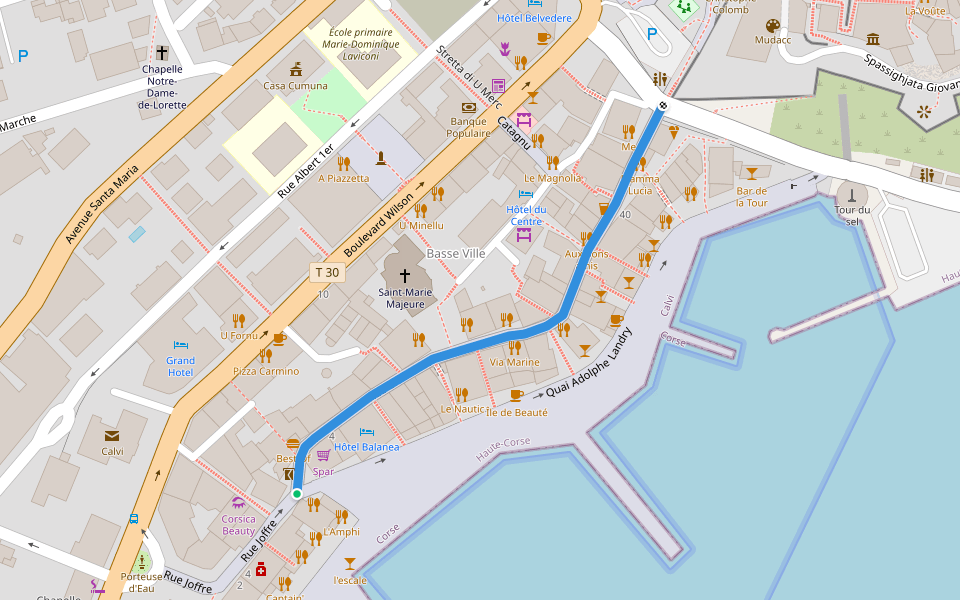 Rue Clemenceau walking route map in Calvi