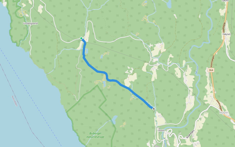 Urdalsvegen walking route map in Rudsgrendi