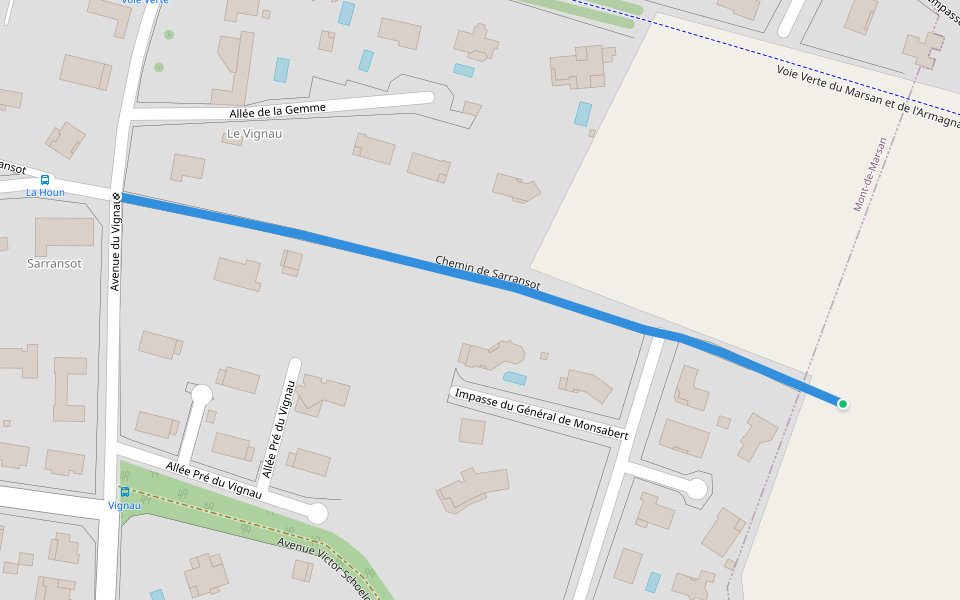 Chemin de Sarransot walking route map in Mont-de-Marsan