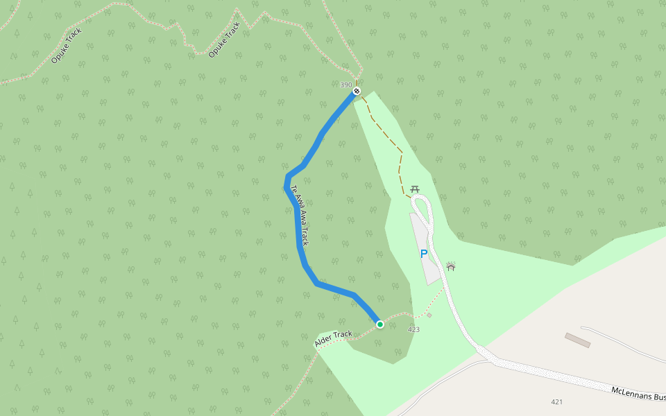 Te Awa Awa Track walking route map in Pudding Hill