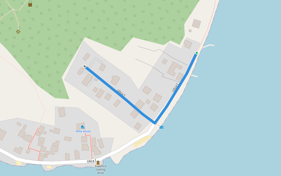 Ulica I walking route map in Cetina