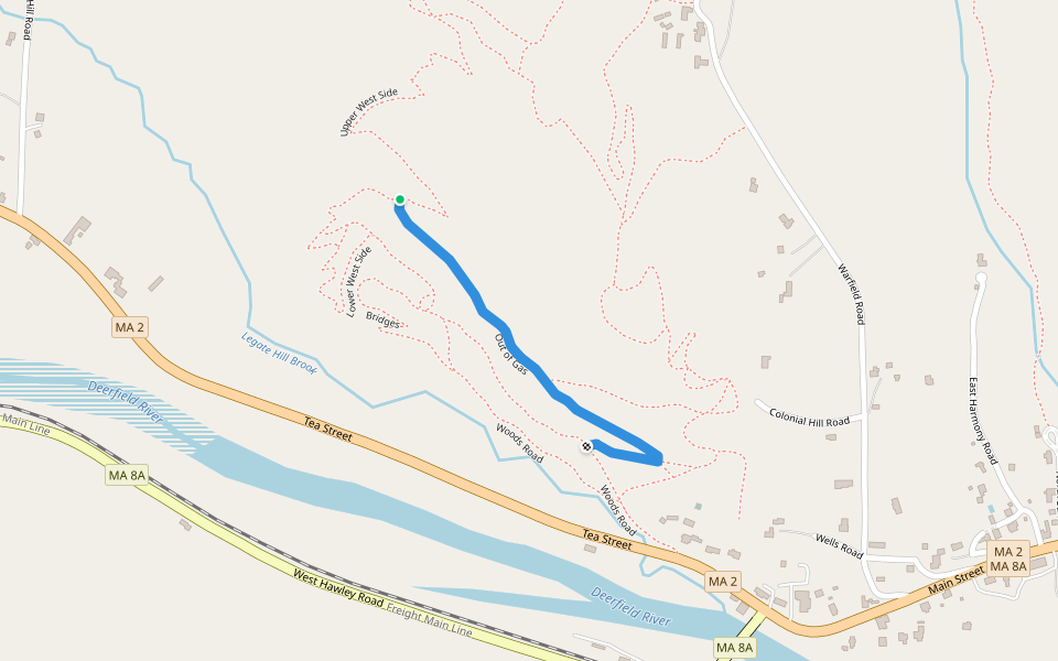Out of Gas walking route map in Charlemont