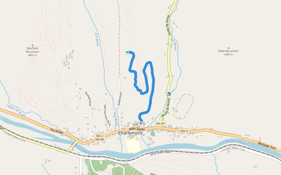 R. R. R. walking route map in Charlemont