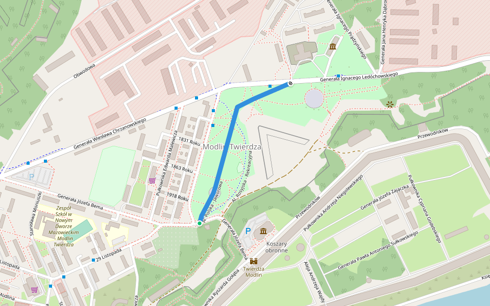 Al. Polska - Jaworowa walking route map in Nowy Dwór Mazowiecki