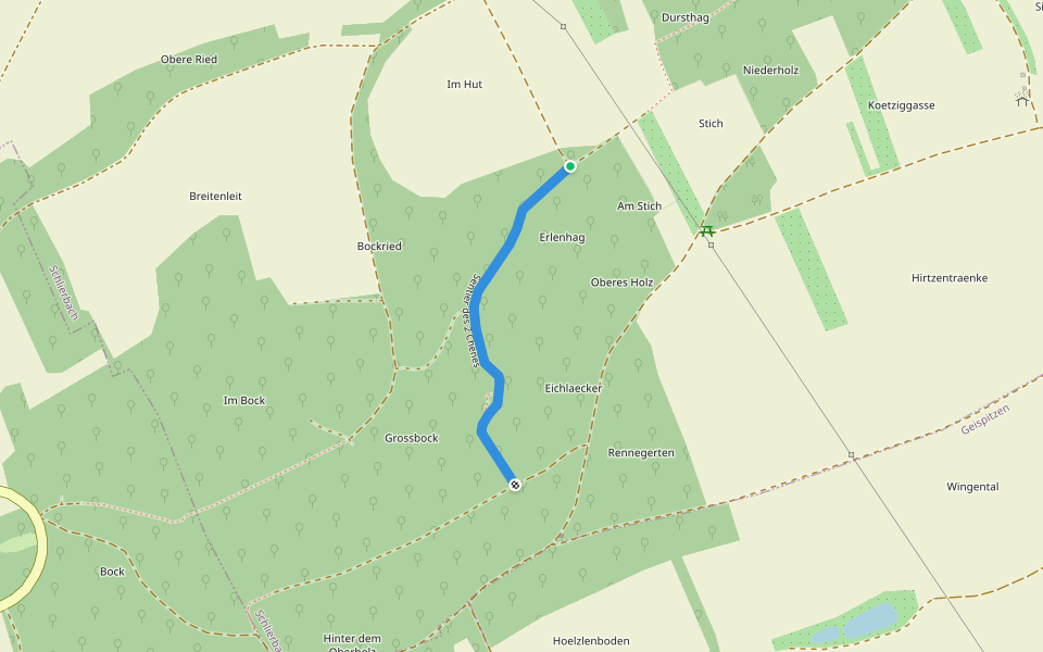 Sentier des 2 Chênes walking route map in Schlierbach