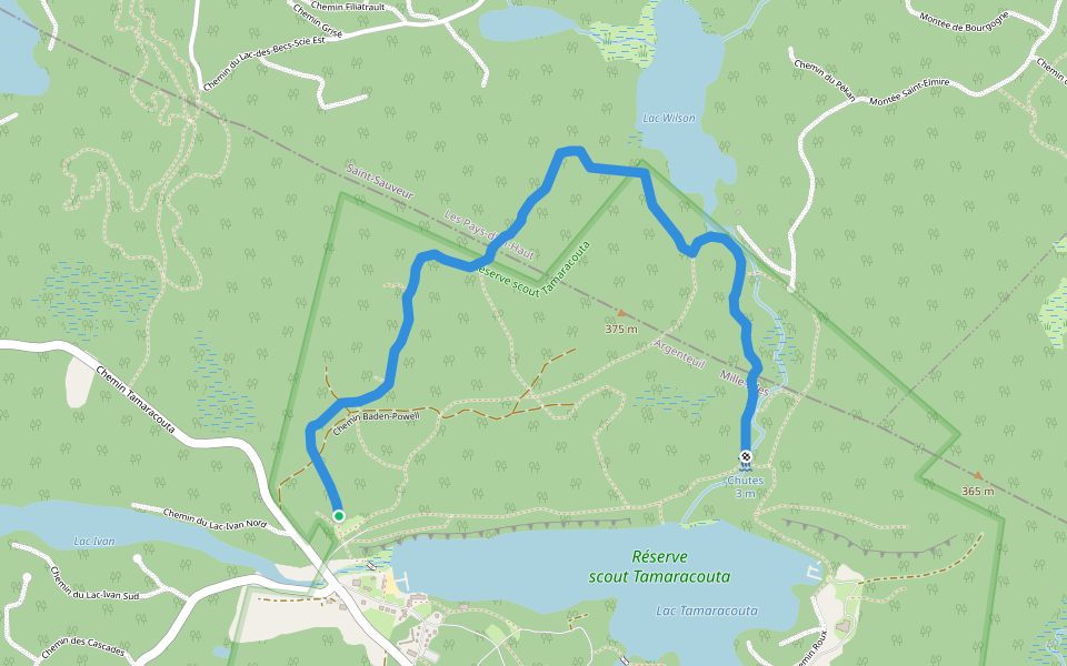 Yellow Trail walking route map in Mille-Isles