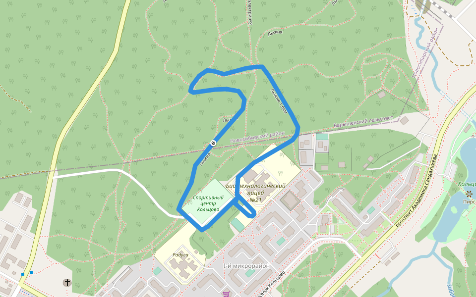 Лыжня 1,6км walking route map in Kol'tsovo