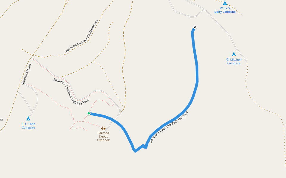 Swansea Townsite Railroad Trail walking route map in Parker