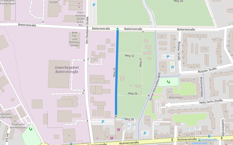 Weg 33 walking route map in Bremerhaven