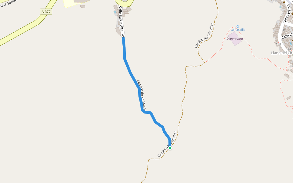 Camino de La Tapia walking route map in Gaucín