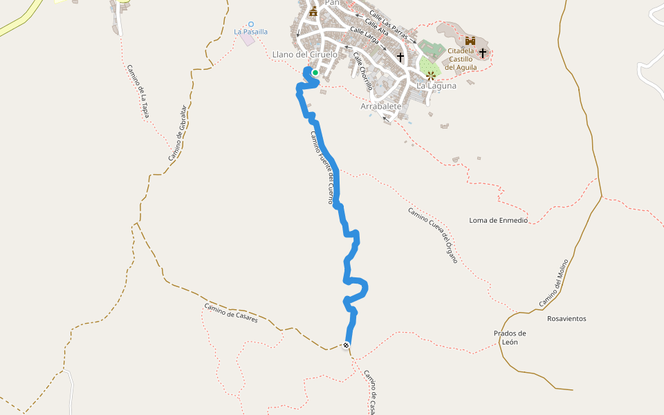 Camino Fuente del Cuerno walking route map in Gaucín