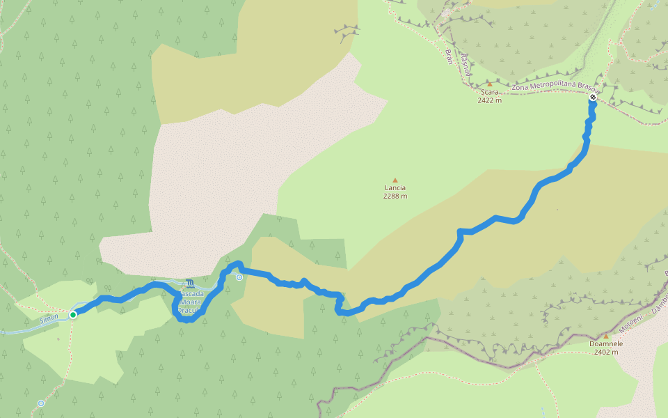 Traseu turistic Valea Gaura walking route map in Moieciu de Sus