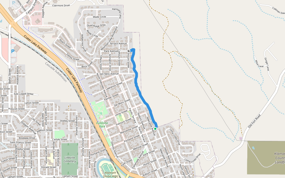 Hotsprings Backside walking route map in Klamath Falls