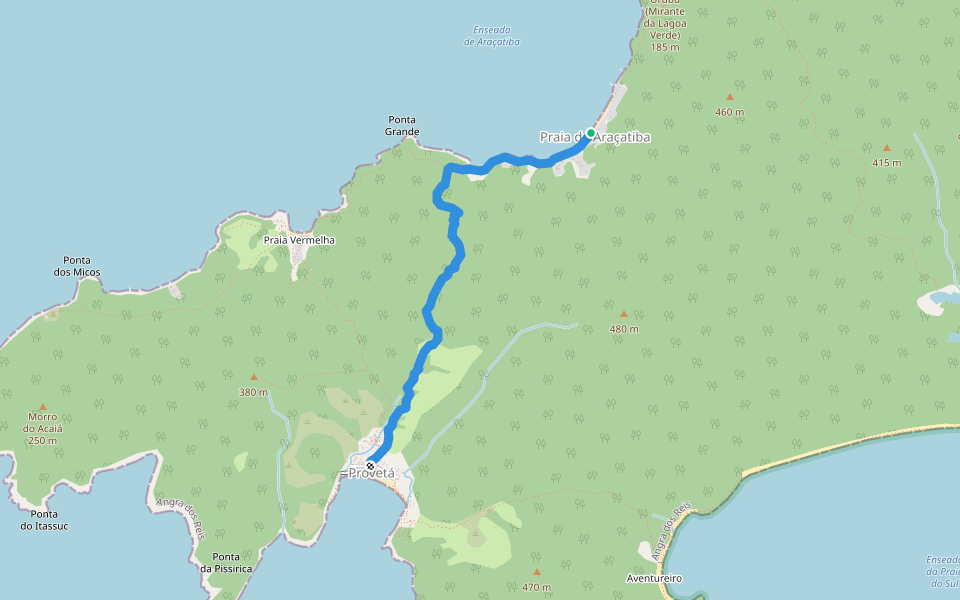 T8 walking route map in Praia de Araçatiba