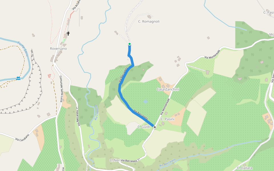 Via Baccarella walking route map in Cesena