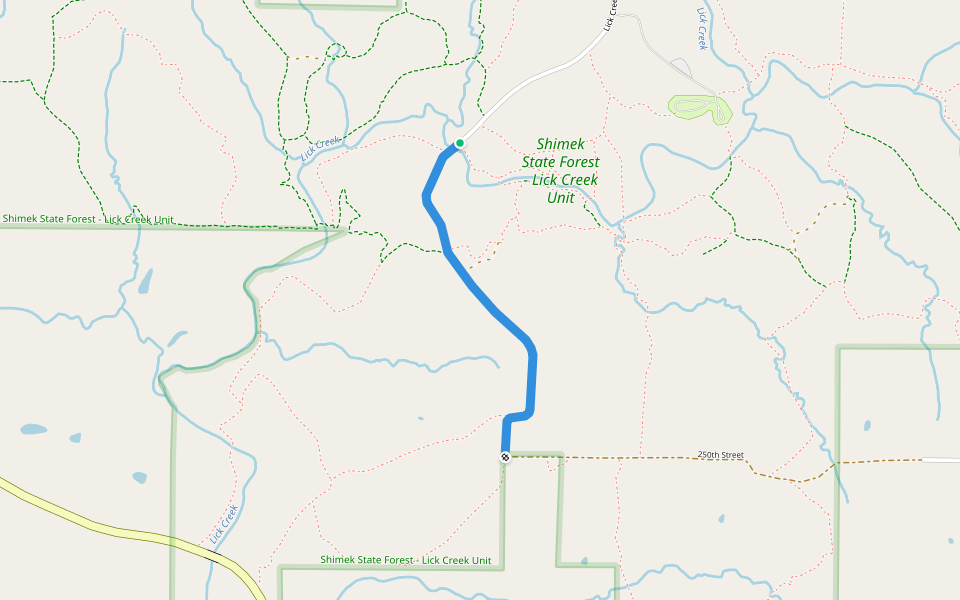 Lick Creek Road walking route map in Farmington