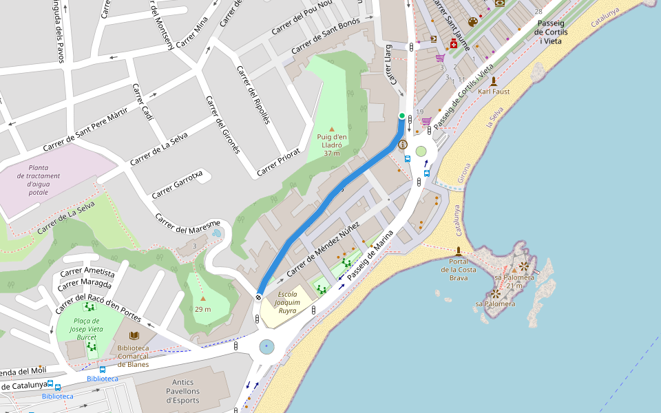 Carrer de s'Auguer walking route map in Blanes