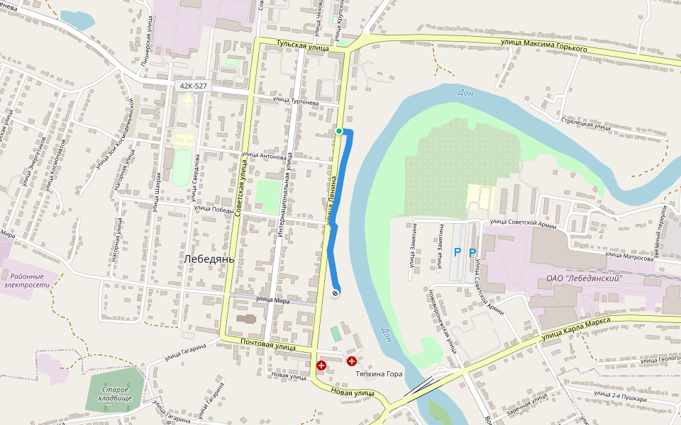 Набережная walking route map in Lebedyan