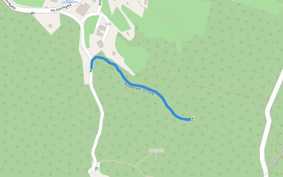 Sentiero per "Le Tane" walking route map in Faedo