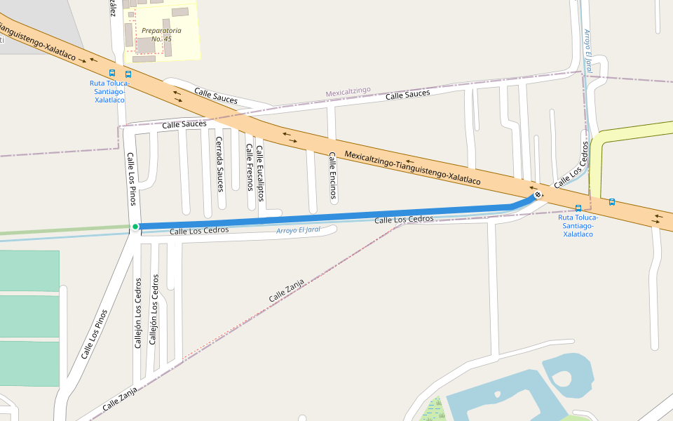 Calle Los Cedros walking route map in Colonia Arboledas
