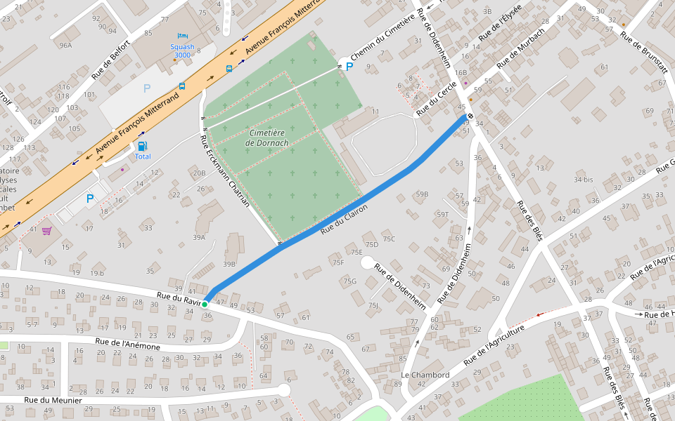 Rue du Clairon walking route map in Mulhouse