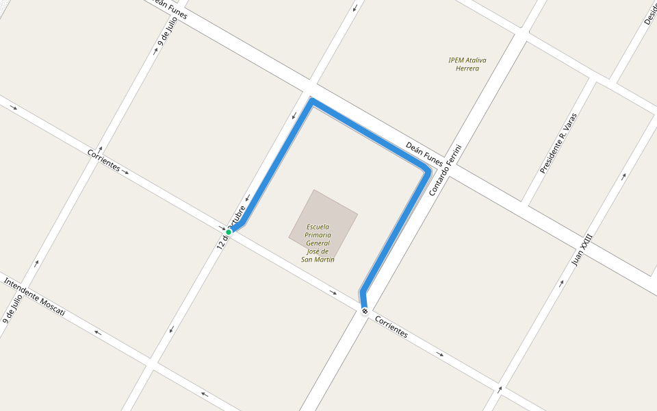 12 de octubre, Dean Funes, Contardo Ferrini walking route map in Río Primero