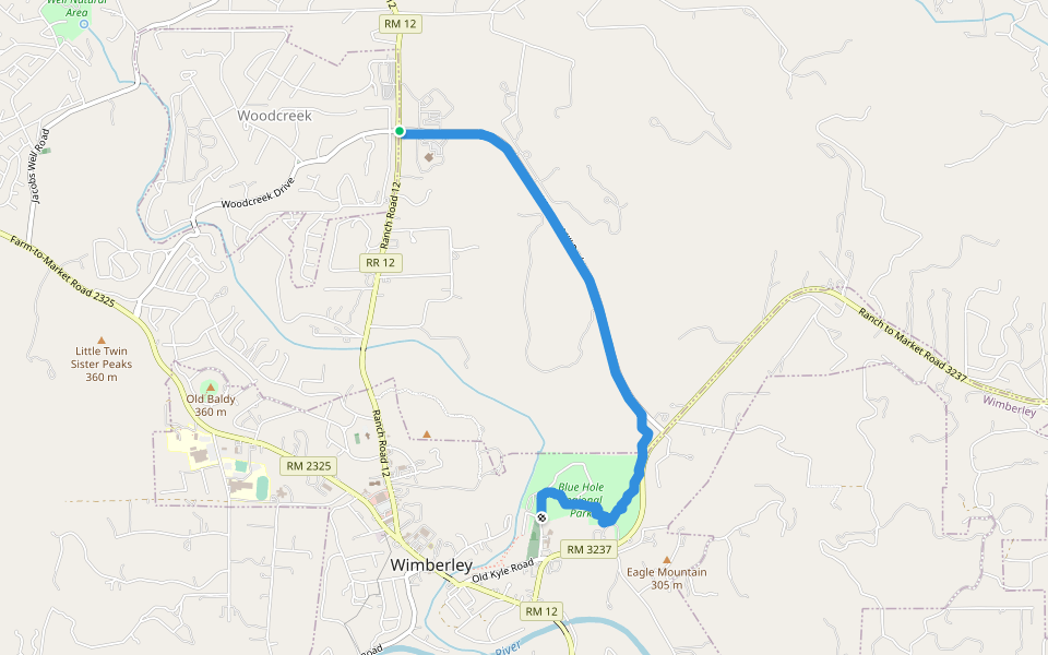 Wimberley Hike & Bike Trail walking route map in Woodcreek