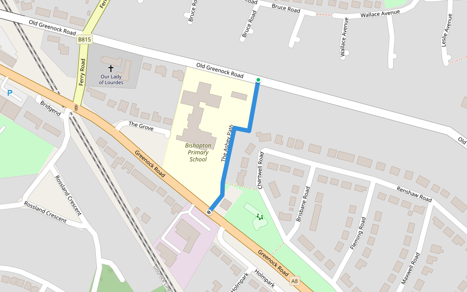 The Ashey Path walking route map in Bishopton