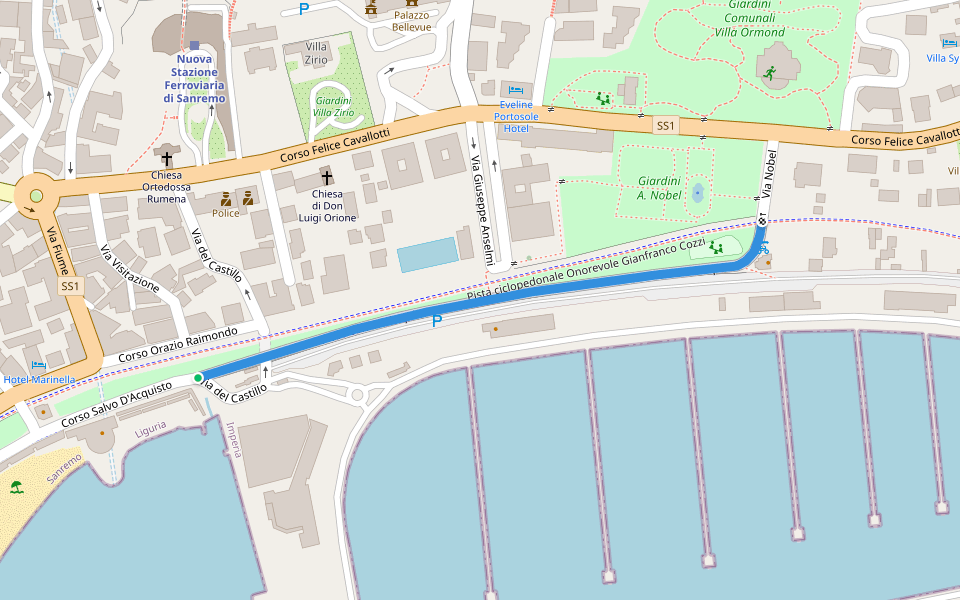 Corso Salvo D'Acquisto walking route map in Sanremo