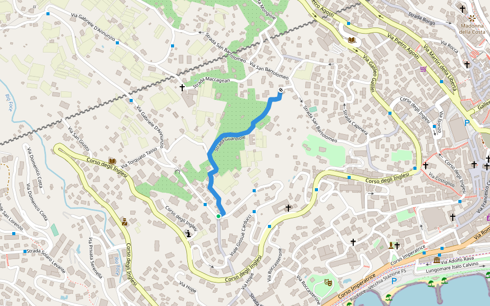 Strada Guardiole walking route map in Sanremo